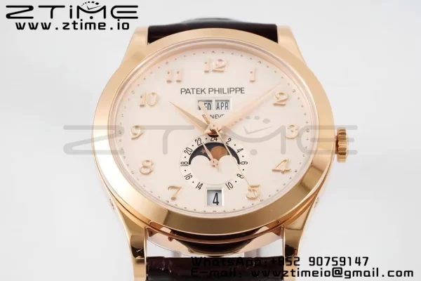 PATEK PHILIPPE Annual Calendar Moonphase 5396 RG ZF 1:1 Best Edition White Arabic Dial on Brown Leather Strap A324 - Super Clone Watch | 1:1 Best Version