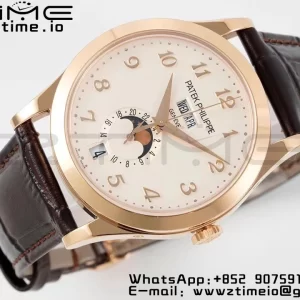 PATEK PHILIPPE Annual Calendar Moonphase 5396 RG ZF 1:1 Best Edition White Arabic Dial on Brown Leather Strap A324 - Super Clone Watch | 1:1 Best Version