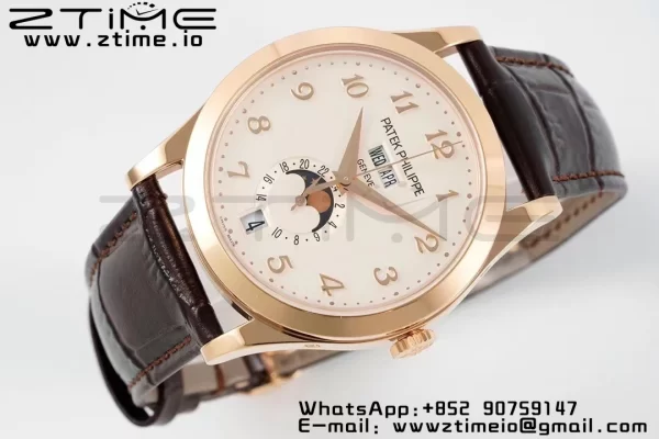 PATEK PHILIPPE Annual Calendar Moonphase 5396 RG ZF 1:1 Best Edition White Arabic Dial on Brown Leather Strap A324 - Super Clone Watch | 1:1 Best Version