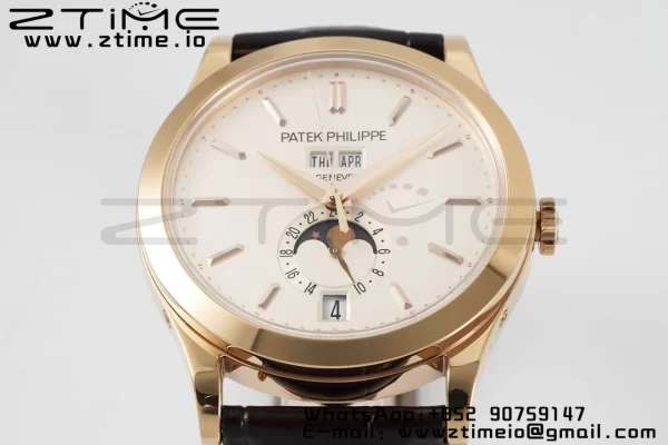 PATEK PHILIPPE Annual Calendar Moonphase 5396 RG ZF 1:1 Best Edition White Stick Dial on Brown Leather Strap A324 - Super Clone Watch | 1:1 Best Version