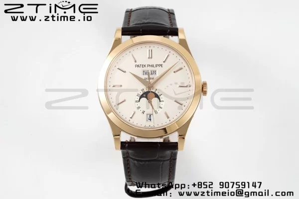 PATEK PHILIPPE Annual Calendar Moonphase 5396 RG ZF 1:1 Best Edition White Stick Dial on Brown Leather Strap A324 - Super Clone Watch | 1:1 Best Version