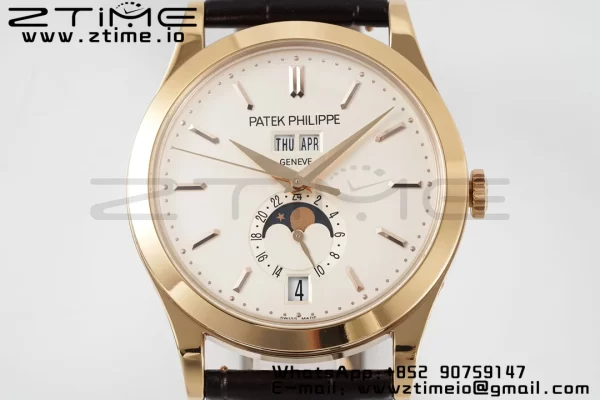 PATEK PHILIPPE Annual Calendar Moonphase 5396 RG ZF 1:1 Best Edition White Stick Dial on Brown Leather Strap A324 - Super Clone Watch | 1:1 Best Version