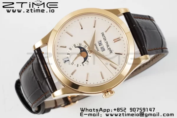 PATEK PHILIPPE Annual Calendar Moonphase 5396 RG ZF 1:1 Best Edition White Stick Dial on Brown Leather Strap A324 - Super Clone Watch | 1:1 Best Version