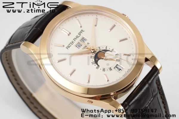 PATEK PHILIPPE Annual Calendar Moonphase 5396 RG ZF 1:1 Best Edition White Stick Dial on Brown Leather Strap A324 - Super Clone Watch | 1:1 Best Version