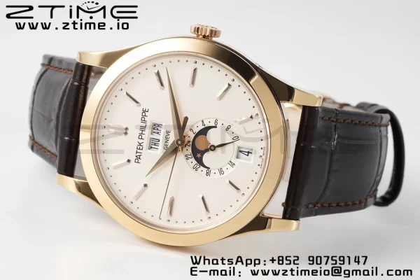 PATEK PHILIPPE Annual Calendar Moonphase 5396 RG ZF 1:1 Best Edition White Stick Dial on Brown Leather Strap A324 - Super Clone Watch | 1:1 Best Version