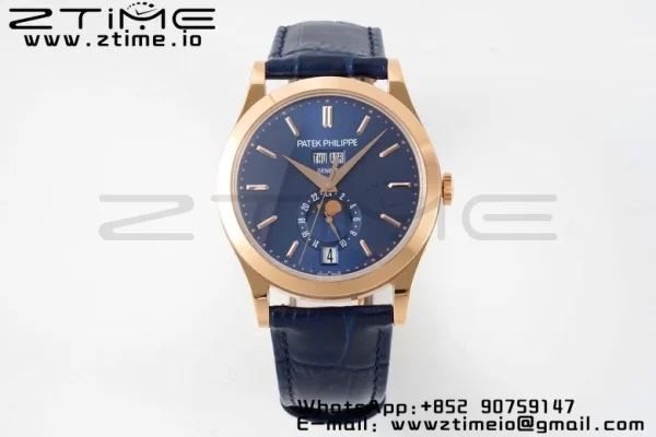 PATEK PHILIPPE Annual Calendar Moonphase 5396 RG ZF 1:1 Best Edition Blue Stick Dial on Blue Leather Strap A324 - Super Clone Watch | 1:1 Best Version