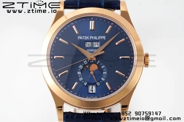 PATEK PHILIPPE Annual Calendar Moonphase 5396 RG ZF 1:1 Best Edition Blue Stick Dial on Blue Leather Strap A324 - Super Clone Watch | 1:1 Best Version