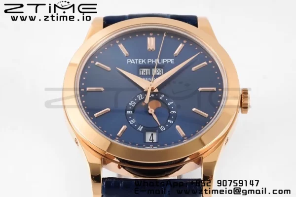 PATEK PHILIPPE Annual Calendar Moonphase 5396 RG ZF 1:1 Best Edition Blue Stick Dial on Blue Leather Strap A324 - Super Clone Watch | 1:1 Best Version