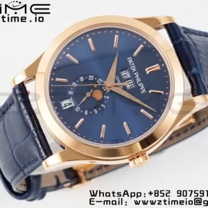 PATEK PHILIPPE Annual Calendar Moonphase 5396 RG ZF 1:1 Best Edition Blue Stick Dial on Blue Leather Strap A324 - Super Clone Watch | 1:1 Best Version