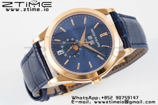 PATEK PHILIPPE Annual Calendar Moonphase 5396 RG ZF 1:1 Best Edition Blue Stick Dial on Blue Leather Strap A324 - Super Clone Watch | 1:1 Best Version
