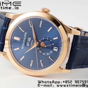 PATEK PHILIPPE Annual Calendar Moonphase 5396 RG ZF 1:1 Best Edition Blue Stick Dial on Blue Leather Strap A324 - Super Clone Watch | 1:1 Best Version