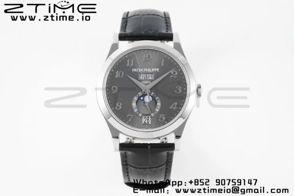 PATEK PHILIPPE Annual Calendar Moonphase 5396 SS ZF 1:1 Best Edition Gray Dial on Black Leather Strap A324 - Super Clone Watch | 1:1 Best Version