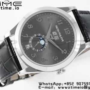 PATEK PHILIPPE Annual Calendar Moonphase 5396 SS ZF 1:1 Best Edition Gray Dial on Black Leather Strap A324 - Super Clone Watch | 1:1 Best Version