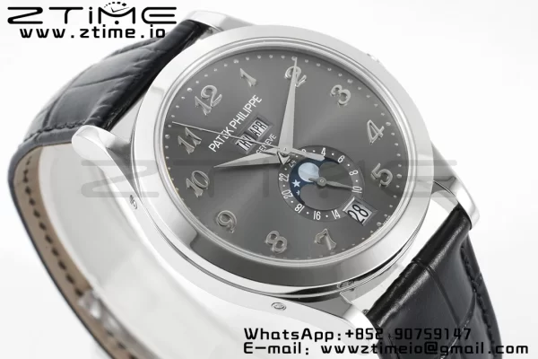 PATEK PHILIPPE Annual Calendar Moonphase 5396 SS ZF 1:1 Best Edition Gray Dial on Black Leather Strap A324 - Super Clone Watch | 1:1 Best Version