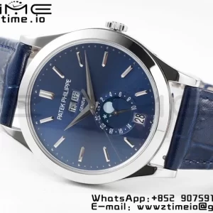 PATEK PHILIPPE Annual Calendar Moonphase 5396 SS ZF 1:1 Best Edition Blue Dial on Blue Leather Strap A324 - Super Clone Watch | 1:1 Best Version