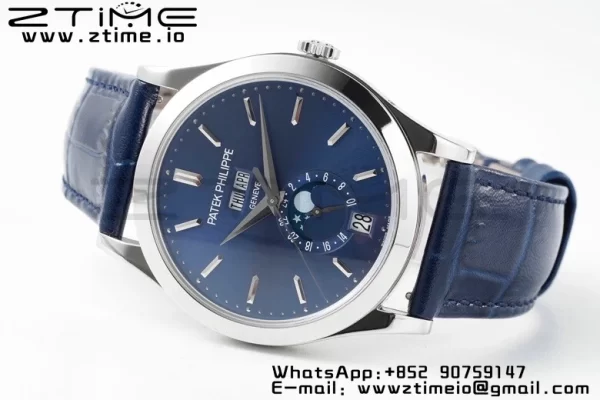 PATEK PHILIPPE Annual Calendar Moonphase 5396 SS ZF 1:1 Best Edition Blue Dial on Blue Leather Strap A324 - Super Clone Watch | 1:1 Best Version