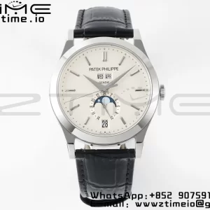 PATEK PHILIPPE Annual Calendar Moonphase 5396 SS ZF 1:1 Best Edition White Dial on Black Leather Strap A324 - Super Clone Watch | 1:1 Best Version