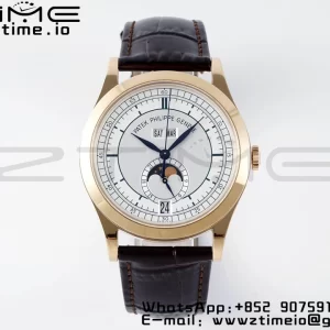 PATEK PHILIPPE Annual Calendar Moonphase 5396 RG ZF 1:1 Best EditionWhite/Blue Dial on Brown Leather Strap A324 - Super Clone Watch | 1:1 Best Version