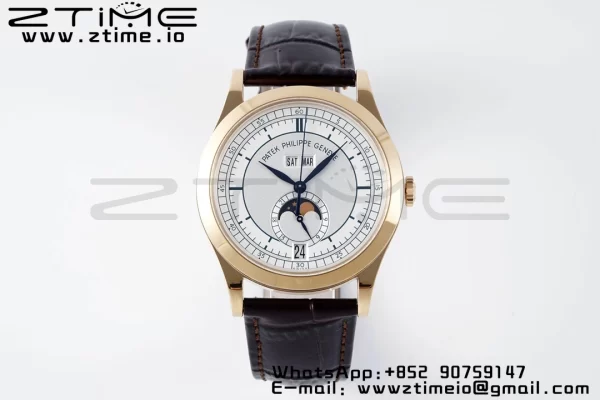 PATEK PHILIPPE Annual Calendar Moonphase 5396 RG ZF 1:1 Best EditionWhite/Blue Dial on Brown Leather Strap A324 - Super Clone Watch | 1:1 Best Version