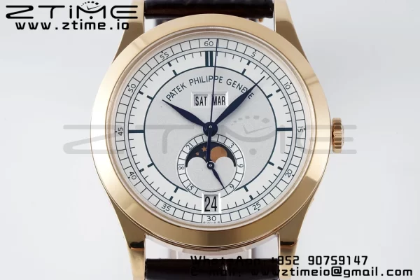 PATEK PHILIPPE Annual Calendar Moonphase 5396 RG ZF 1:1 Best EditionWhite/Blue Dial on Brown Leather Strap A324 - Super Clone Watch | 1:1 Best Version