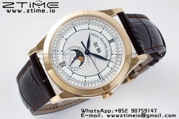 PATEK PHILIPPE Annual Calendar Moonphase 5396 RG ZF 1:1 Best EditionWhite/Blue Dial on Brown Leather Strap A324 - Super Clone Watch | 1:1 Best Version