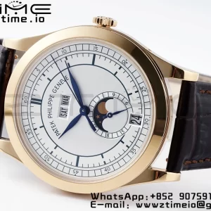 PATEK PHILIPPE Annual Calendar Moonphase 5396 RG ZF 1:1 Best EditionWhite/Blue Dial on Brown Leather Strap A324 - Super Clone Watch | 1:1 Best Version