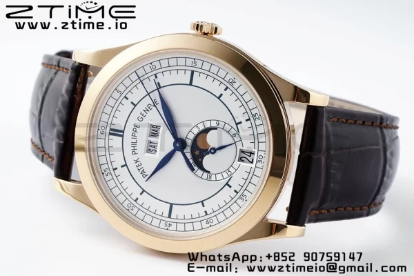 PATEK PHILIPPE Annual Calendar Moonphase 5396 RG ZF 1:1 Best EditionWhite/Blue Dial on Brown Leather Strap A324 - Super Clone Watch | 1:1 Best Version