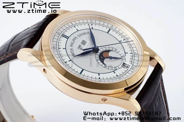 PATEK PHILIPPE Annual Calendar Moonphase 5396 RG ZF 1:1 Best EditionWhite/Blue Dial on Brown Leather Strap A324 - Super Clone Watch | 1:1 Best Version