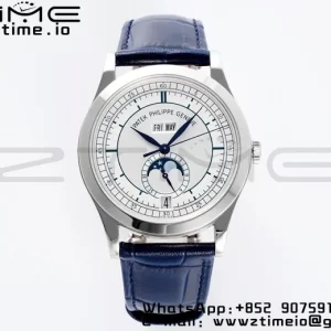 PATEK PHILIPPE Annual Calendar Moonphase 5396 SS ZF 1:1 Best Edition White/Blue Dial on Blue Leather Strap A324 - Super Clone Watch | 1:1 Best Version