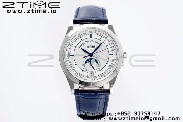 PATEK PHILIPPE Annual Calendar Moonphase 5396 SS ZF 1:1 Best Edition White/Blue Dial on Blue Leather Strap A324 - Super Clone Watch | 1:1 Best Version