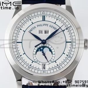 PATEK PHILIPPE Annual Calendar Moonphase 5396 SS ZF 1:1 Best Edition White/Blue Dial on Blue Leather Strap A324 - Super Clone Watch | 1:1 Best Version
