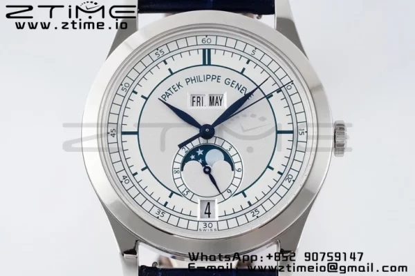 PATEK PHILIPPE Annual Calendar Moonphase 5396 SS ZF 1:1 Best Edition White/Blue Dial on Blue Leather Strap A324 - Super Clone Watch | 1:1 Best Version