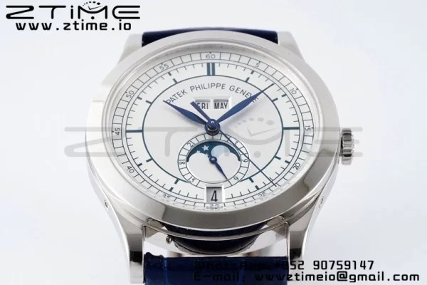 PATEK PHILIPPE Annual Calendar Moonphase 5396 SS ZF 1:1 Best Edition White/Blue Dial on Blue Leather Strap A324 - Super Clone Watch | 1:1 Best Version