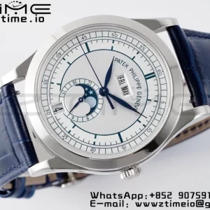 PATEK PHILIPPE Annual Calendar Moonphase 5396 SS ZF 1:1 Best Edition White/Blue Dial on Blue Leather Strap A324 - Super Clone Watch | 1:1 Best Version