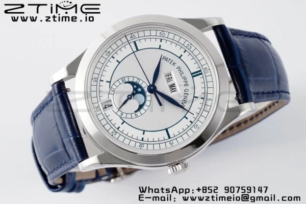 PATEK PHILIPPE Annual Calendar Moonphase 5396 SS ZF 1:1 Best Edition White/Blue Dial on Blue Leather Strap A324 - Super Clone Watch | 1:1 Best Version