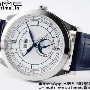 PATEK PHILIPPE Annual Calendar Moonphase 5396 SS ZF 1:1 Best Edition White/Blue Dial on Blue Leather Strap A324 - Super Clone Watch | 1:1 Best Version