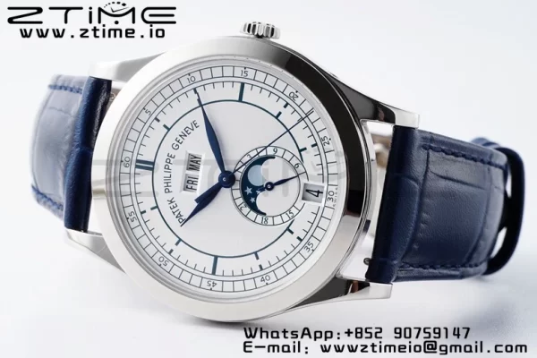 PATEK PHILIPPE Annual Calendar Moonphase 5396 SS ZF 1:1 Best Edition White/Blue Dial on Blue Leather Strap A324 - Super Clone Watch | 1:1 Best Version