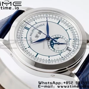 PATEK PHILIPPE Annual Calendar Moonphase 5396 SS ZF 1:1 Best Edition White/Blue Dial on Blue Leather Strap A324 - Super Clone Watch | 1:1 Best Version