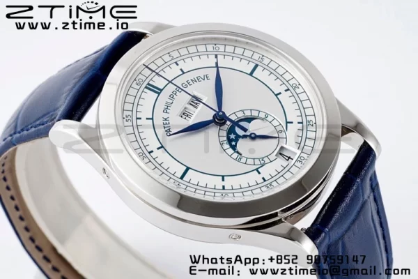 PATEK PHILIPPE Annual Calendar Moonphase 5396 SS ZF 1:1 Best Edition White/Blue Dial on Blue Leather Strap A324 - Super Clone Watch | 1:1 Best Version