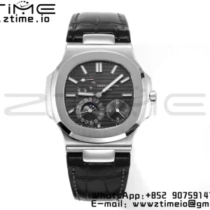 PATEK PHILIPPE Nautilus 5712 GRF 1:1 Best Edition Moon Phase Gray Dial on Black Leather Strap A240 - Super Clone Watch | 1:1 Best Version