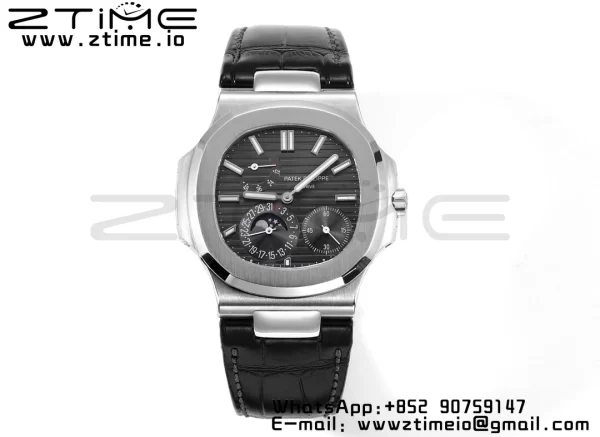 PATEK PHILIPPE Nautilus 5712 GRF 1:1 Best Edition Moon Phase Gray Dial on Black Leather Strap A240 - Super Clone Watch | 1:1 Best Version