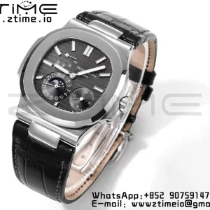 PATEK PHILIPPE Nautilus 5712 GRF 1:1 Best Edition Moon Phase Gray Dial on Black Leather Strap A240 - Super Clone Watch | 1:1 Best Version