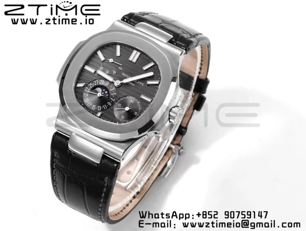 PATEK PHILIPPE Nautilus 5712 GRF 1:1 Best Edition Moon Phase Gray Dial on Black Leather Strap A240 - Super Clone Watch | 1:1 Best Version