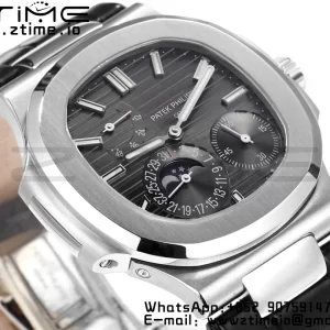 PATEK PHILIPPE Nautilus 5712 GRF 1:1 Best Edition Moon Phase Gray Dial on Black Leather Strap A240 - Super Clone Watch | 1:1 Best Version