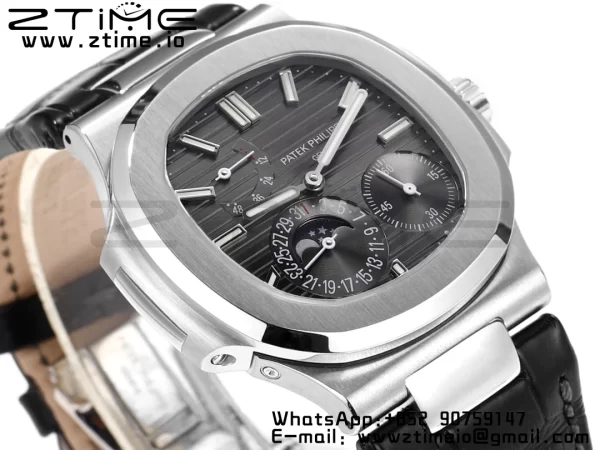 PATEK PHILIPPE Nautilus 5712 GRF 1:1 Best Edition Moon Phase Gray Dial on Black Leather Strap A240 - Super Clone Watch | 1:1 Best Version