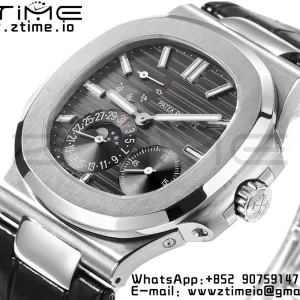 PATEK PHILIPPE Nautilus 5712 GRF 1:1 Best Edition Moon Phase Gray Dial on Black Leather Strap A240 - Super Clone Watch | 1:1 Best Version
