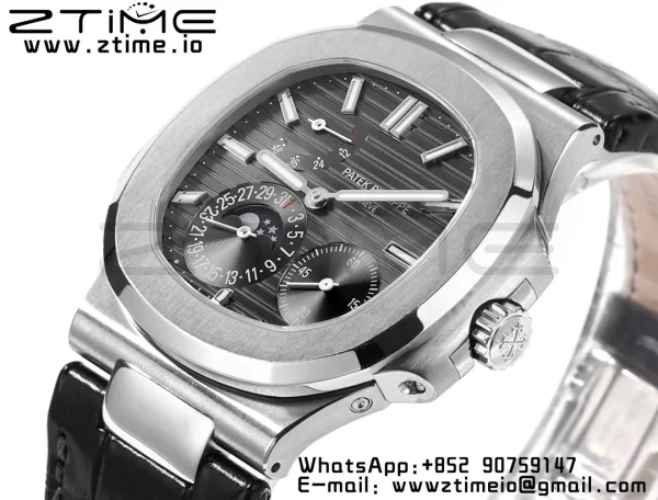 PATEK PHILIPPE Nautilus 5712 GRF 1:1 Best Edition Moon Phase Gray Dial on Black Leather Strap A240 - Super Clone Watch | 1:1 Best Version
