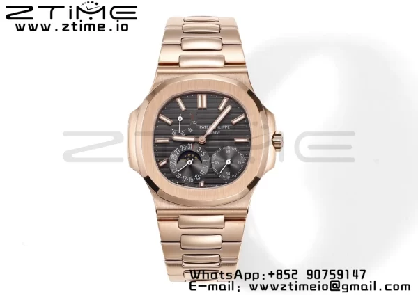 PATEK PHILIPPE Nautilus 5712 GRF 1:1 Best Edition Moon Phase Gray Dial on RG Bracelet A240 - Super Clone Watch | 1:1 Best Version