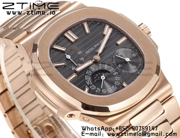 PATEK PHILIPPE Nautilus 5712 GRF 1:1 Best Edition Moon Phase Gray Dial on RG Bracelet A240 - Super Clone Watch | 1:1 Best Version