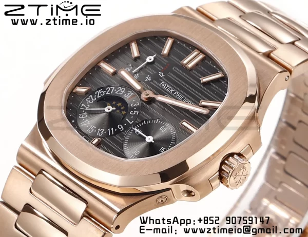 PATEK PHILIPPE Nautilus 5712 GRF 1:1 Best Edition Moon Phase Gray Dial on RG Bracelet A240 - Super Clone Watch | 1:1 Best Version